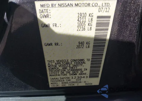 2013 Nissan Altima 2.5 Sl z USA, uszkodzony, nr VIN 1N4AL3AP2DC123043